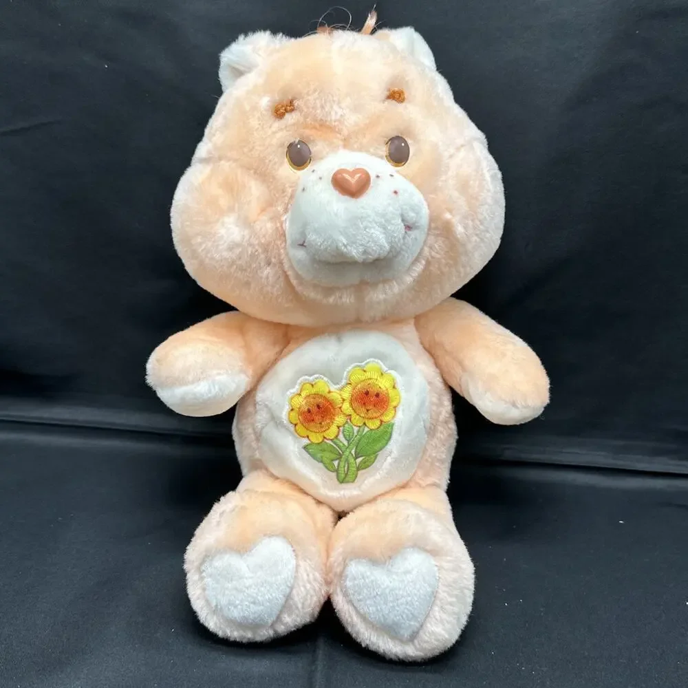 Vintage Care Bears Friend Bear 13” Plush Peach Orange Flowers Kenner 1983